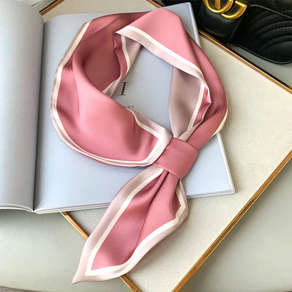 Luxury Spring Summer Ear Silk Scarf Women Striped Print Neckerchief Wrist Towel Korean Style Tie Bag Band Ladies Neck Scarf 2023