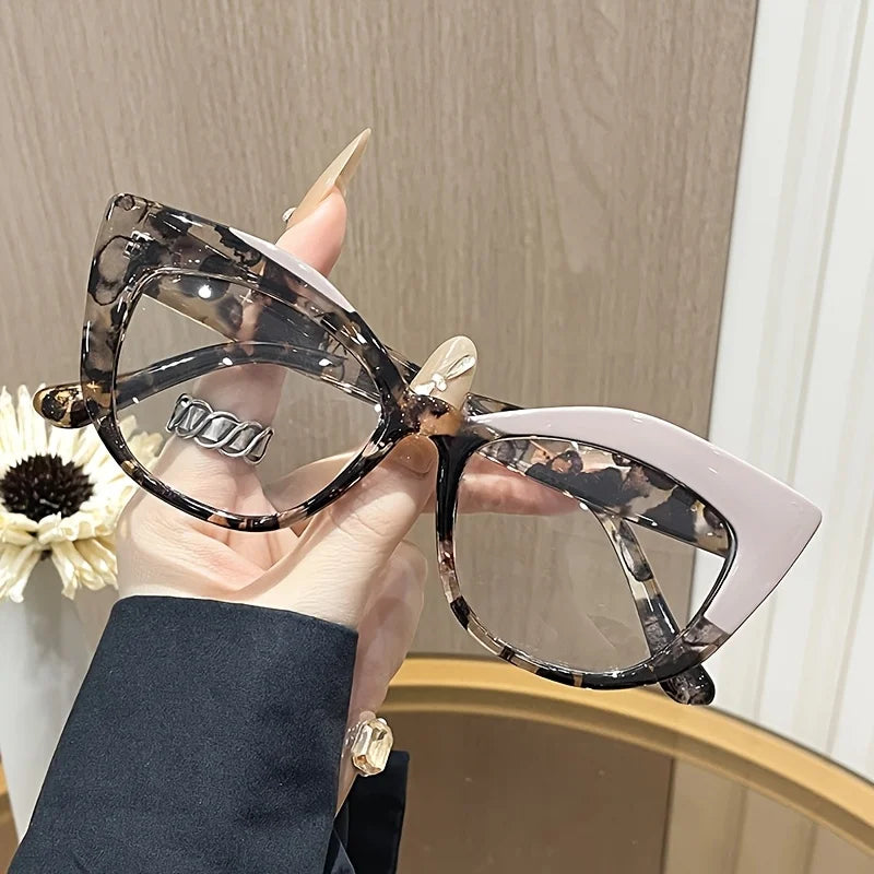 Cat Eye Glasses - Retro Style Color Block Glasses with Blue Light Blocking