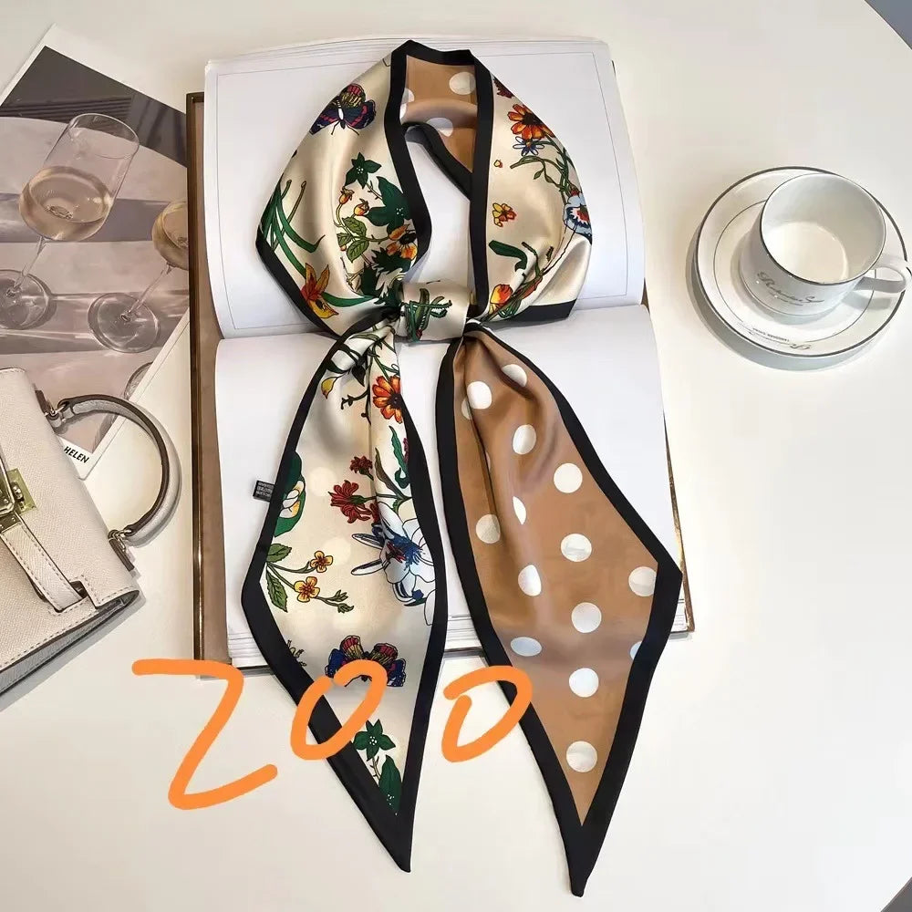 Brand Design Zebra In Flowers Women Scarf Luxury Silk Scarf Fashion Hair Headband Foulard Skinny Bag Scarves Neckerchief