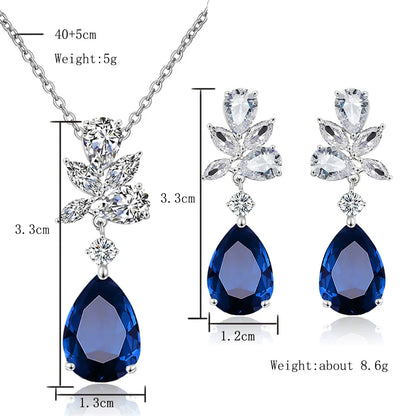 Classic Water Drop Zirconia Pendant Earrings Necklace Jewelry Set