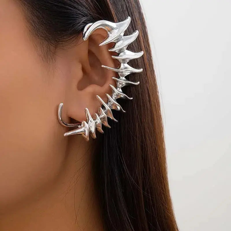 2026 Punk Gothic Silver Color Skeleton Spike Ear Clip for Women Men Hip Hop Metal Thorn Without Piercing Ear Cuff Jewelry Gift by Adornity
