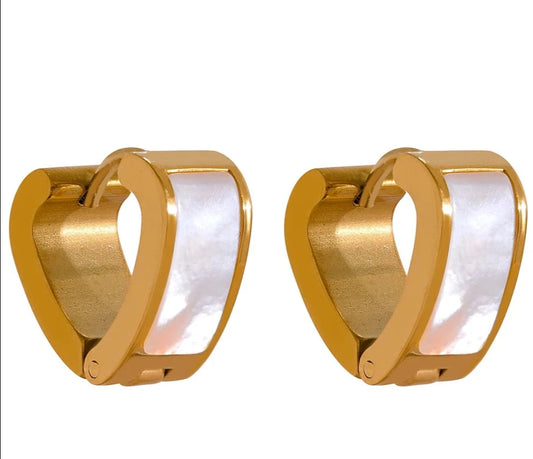 Stainless Steel Hoop Heart Earrings - Gold Color Plated Bijoux