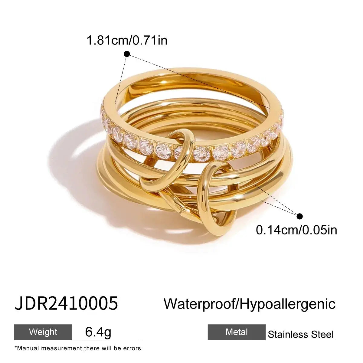Uworld Retro Green Zircon Ring 18k Gold Color Plated Stainless Steel Round Ring Can be Stacked as a Gift for Women's Accessories by Adornity