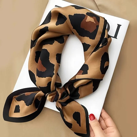 Luxury Women Leopard Print Square Hijab Scarf Imitation Silk Green Small Neck Scarf Stylish Casual Headscarf