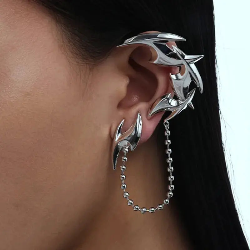2026 Punk Gothic Silver Color Skeleton Spike Ear Clip for Women Men Hip Hop Metal Thorn Without Piercing Ear Cuff Jewelry Gift by Adornity