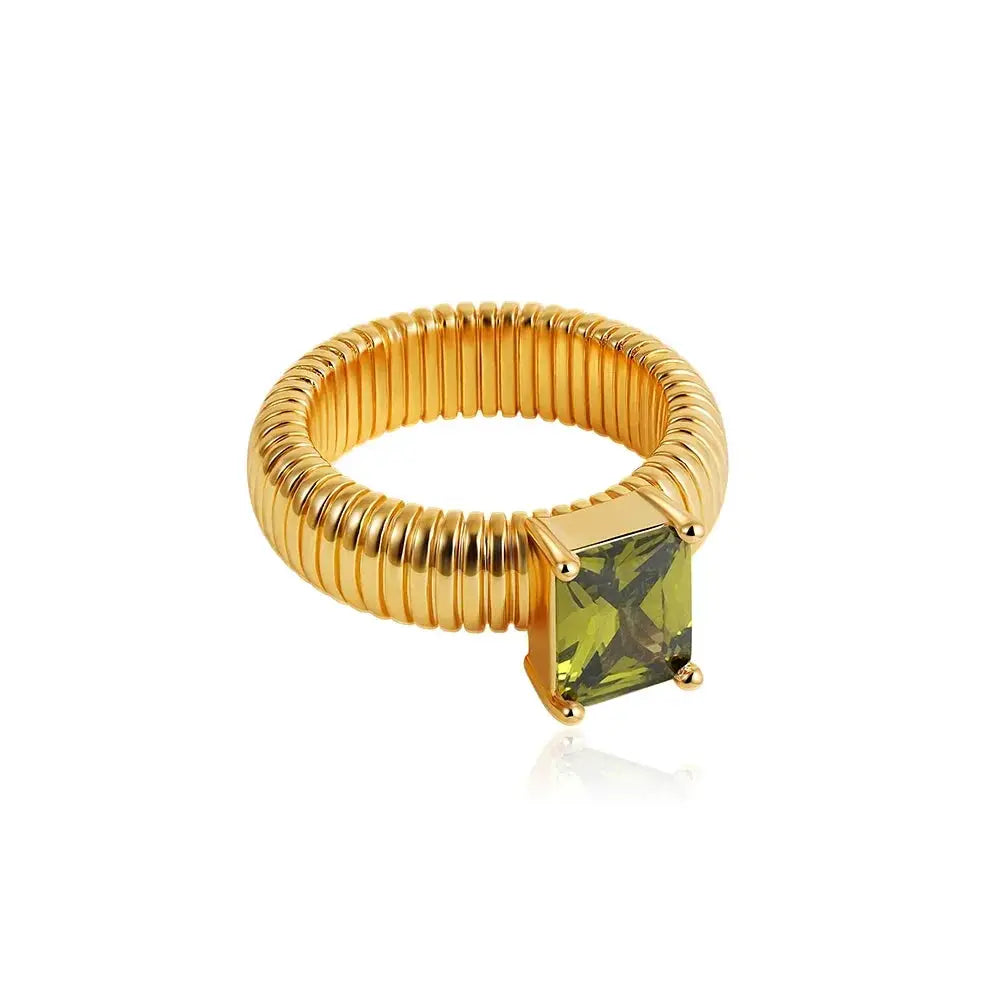 18K Gold Plated Waterproof Multi-color Crystal Chunky Striped Texture Rings Delicate Shiny Square Zircon Wed Ring Punk Jewelry by Adornity