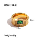 Uworld Retro Green Zircon Ring 18k Gold Color Plated Stainless Steel Round Ring Can be Stacked as a Gift for Women's Accessories by Adornity