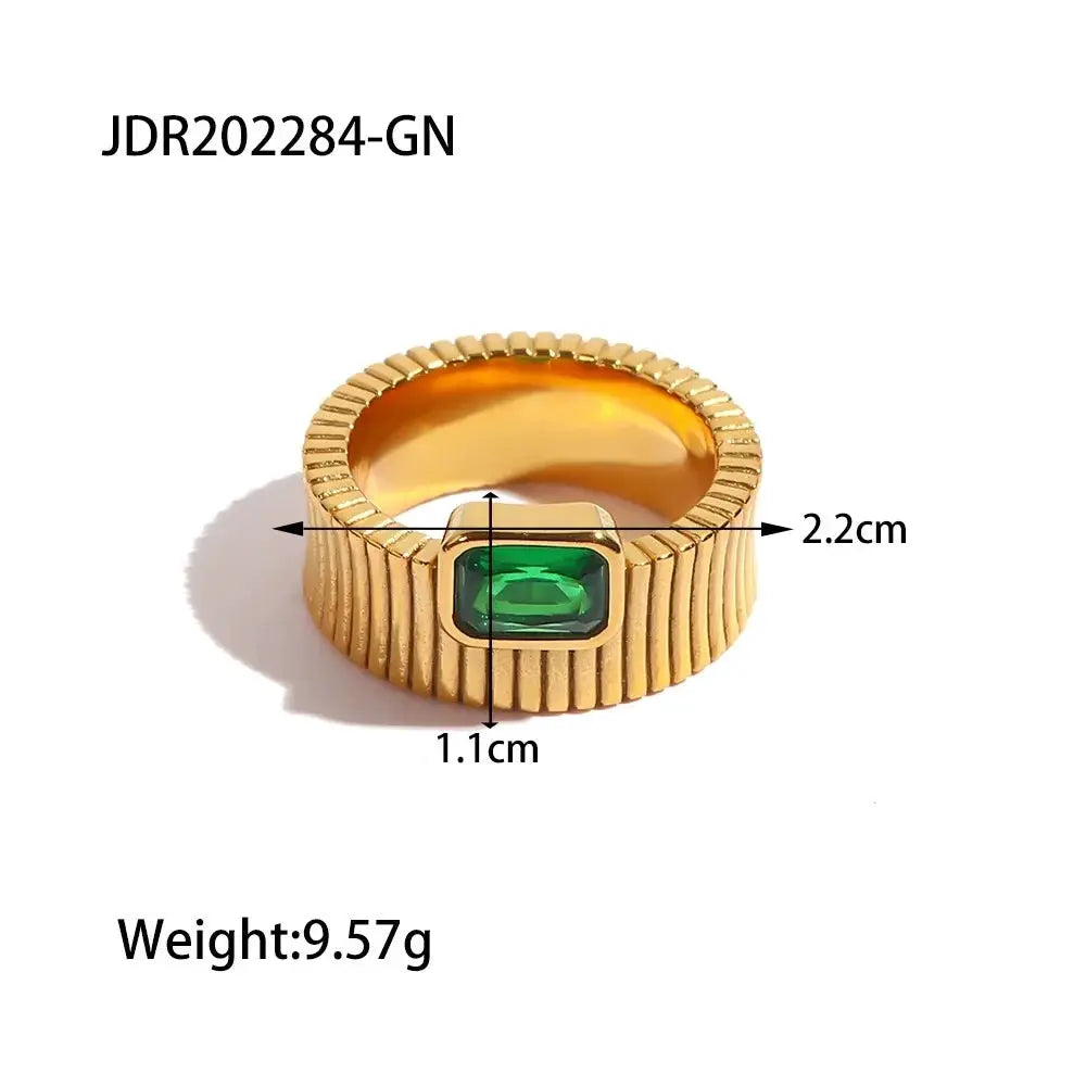 Uworld Retro Green Zircon Ring 18k Gold Color Plated Stainless Steel Round Ring Can be Stacked as a Gift for Women's Accessories by Adornity
