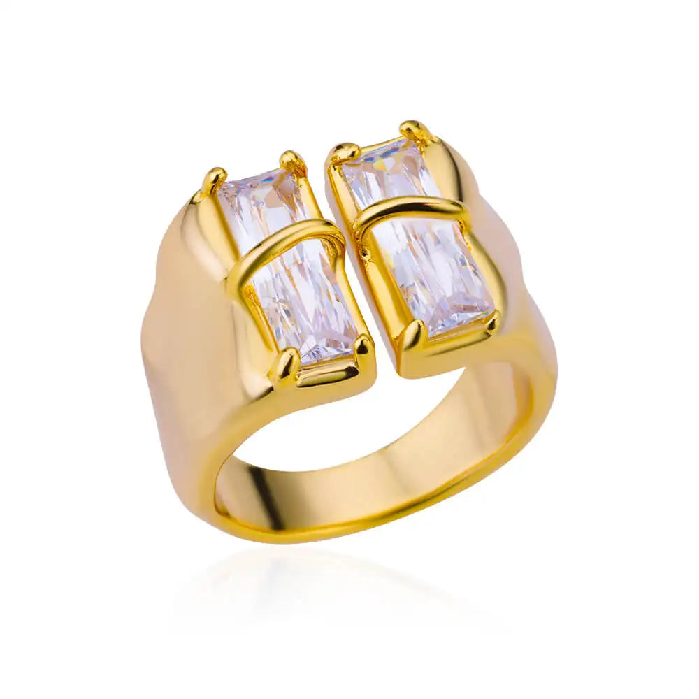 Gold Plated Stainless Steel Cubic Zircon Opening Ring