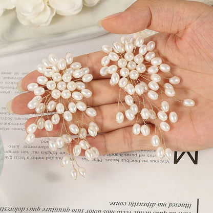 Bridal Imitation Pearl Flower Earrings Bridal Sweet Handmade Beading Earrings