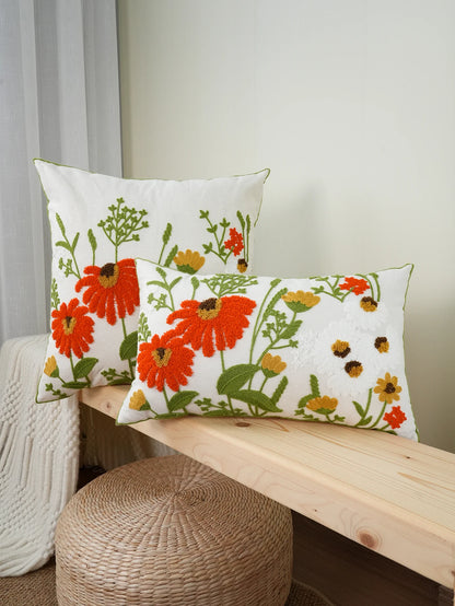 1pc Colorful Flower Exquisite Embroidery Cushion Throw Pillow Cover, Towel Embroidery, Composite Embroidery, Home Decor