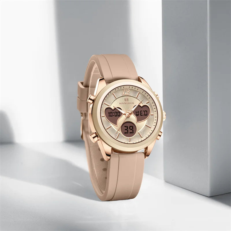 Women Silicone Wristwatch - Dual Display Heart Shape Luxury Analog Digital Watch