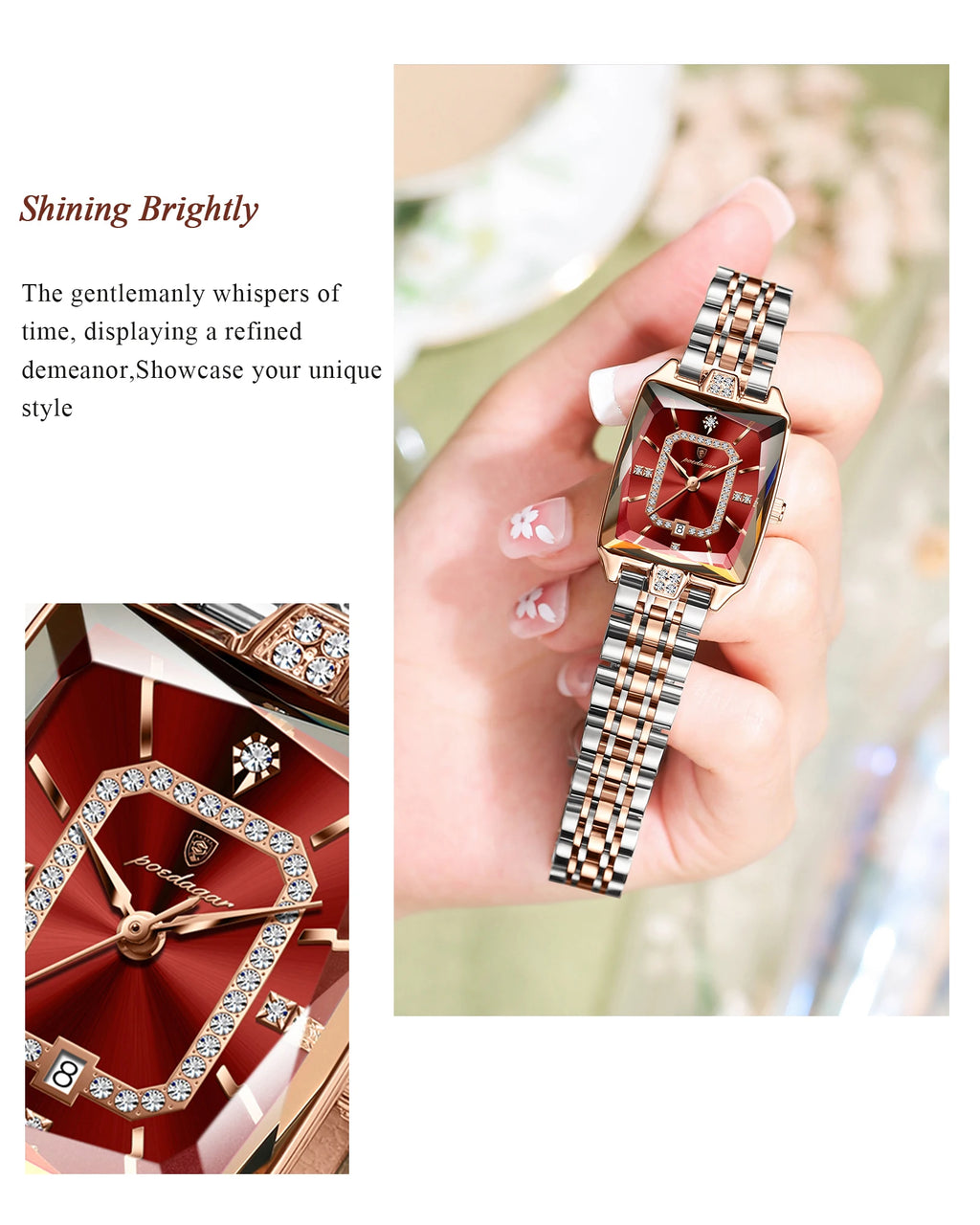 Luxury Women's Watch - Waterproof Stainless Steel Rectangle Calendar Quartz Timepiece