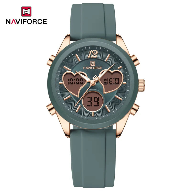 Women Silicone Wristwatch - Dual Display Heart Shape Luxury Analog Digital Watch