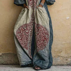 Bohemian Ethnic Pattern Women's Jumpsuit Batwing Sleeve Wide Leg Loose Long Pantsuit 2026 Vintage V Neck Pockets Vacation Romper by Adornity