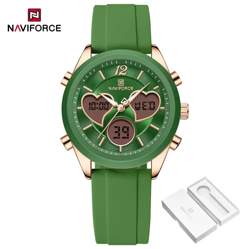 Women Silicone Wristwatch - Dual Display Heart Shape Luxury Analog Digital Watch