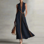 Casual Sleeveless V Neck A-Line Maxi Dresses Woman 2026 Spring Sexy Contrast Striped Print Long Dress Summer Vacation Boho Dress by Adornity