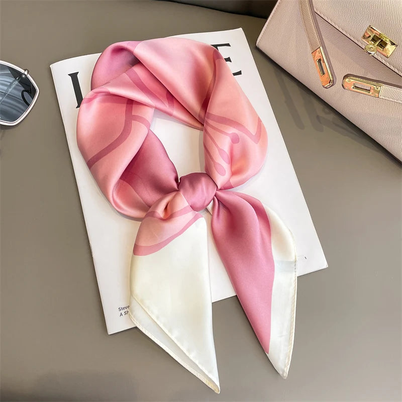 Luxury Silk Satin Scarf for Women - Printed Shawl Bandana 70x70cm