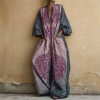 Womens Boho Ethnic Print Oversized Jumpsuit V Neck Batwing Wide Leg Long Pantsuit New Vintage Loose Vacation Romper With Pockets by Adornity