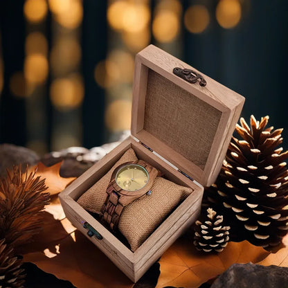 Wooden Quartz Watch with Simulated Diamond Dial for Women