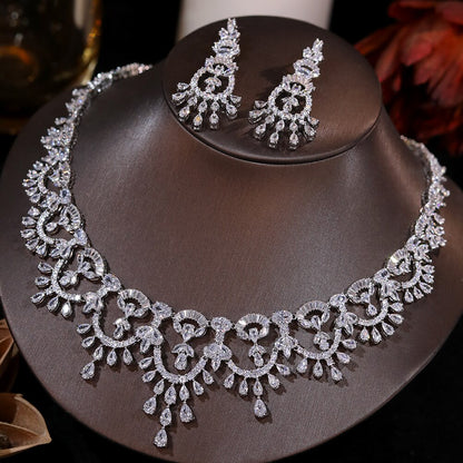 Elegant Cubic Zirconia Bridal Necklace and Earrings Set for Wedding