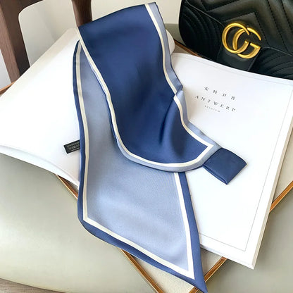 Luxury Spring Summer Ear Silk Scarf Women Striped Print Neckerchief Wrist Towel Korean Style Tie Bag Band Ladies Neck Scarf 2023