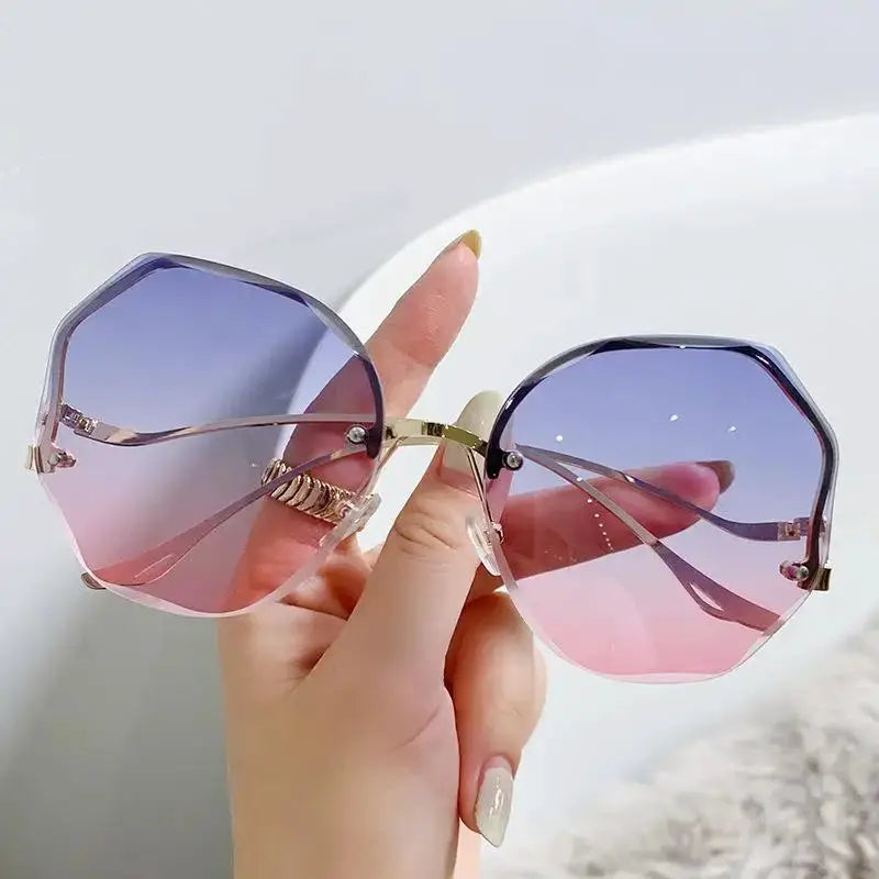 Elara Rimless Polygon Sunglasses Metal Frame Collection Exclusive UV400 Protection