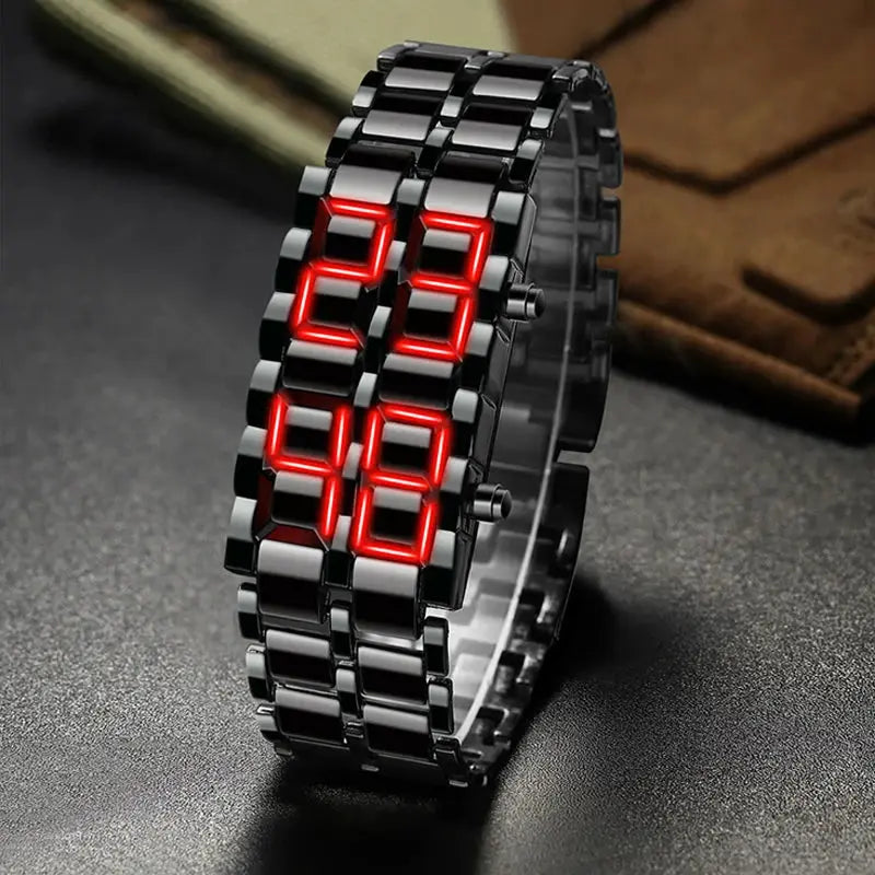 Fashion Mens Digital Lava Wrist Watch Men Black Full Metal Red Blue LED Display Watches Gifts for Male Boy Sport Creative Clock by Adornity