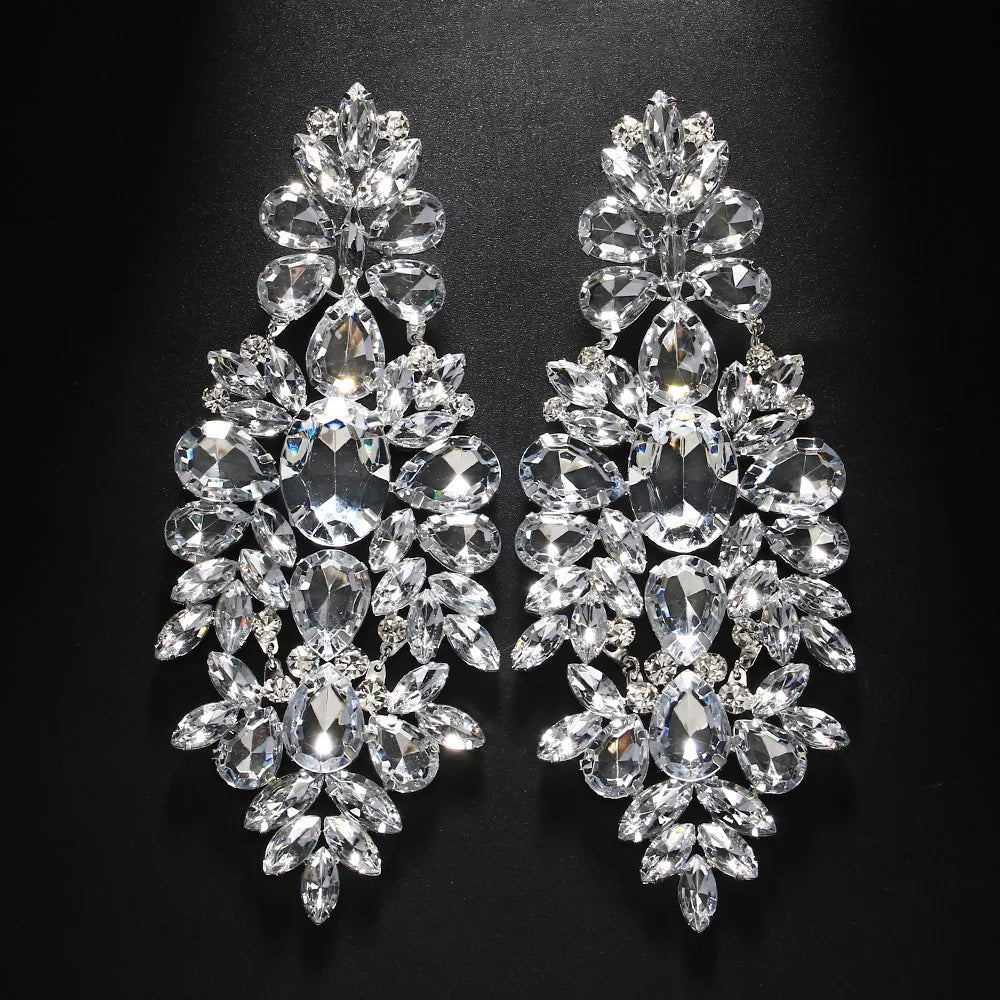 Oversize Rhinestone Dangle Earrings, Elegant Bling Crystal Jewelry