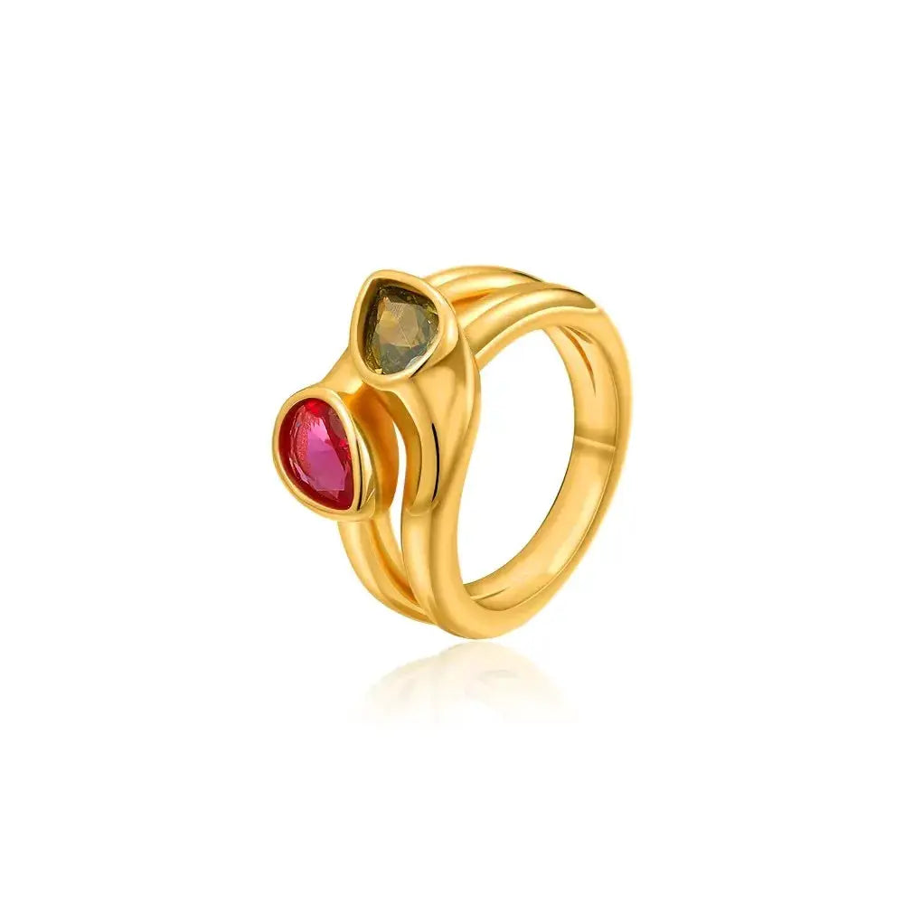18K Gold Plated Waterproof Multi-color Crystal Chunky Striped Texture Rings Delicate Shiny Square Zircon Wed Ring Punk Jewelry by Adornity