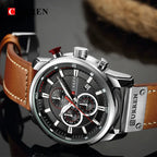 CURREN 8291 Mens Quartz Chronograph Watch Casual Leather Military Sport Fashion Gentleman Wristwatch by Adornity