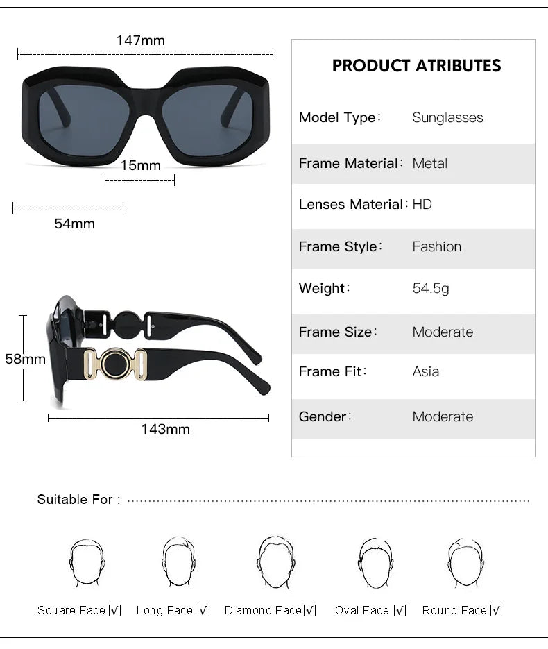 Oversized Rectangle Sunglasses – UV400 Protection