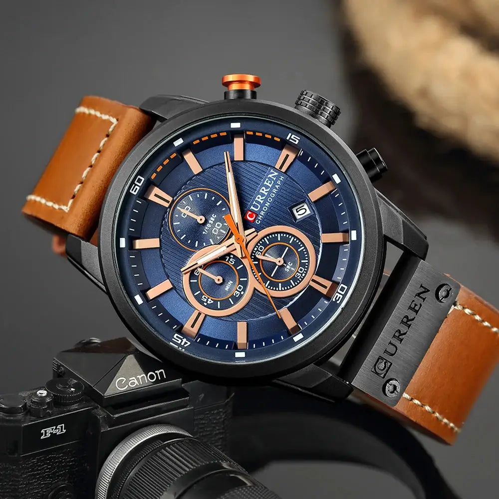 CURREN 8291 Mens Quartz Chronograph Watch Casual Leather Military Sport Fashion Gentleman Wristwatch by Adornity