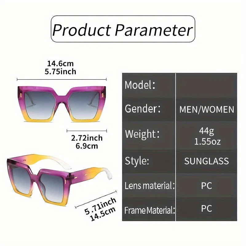 Fashion Sunglasses - Gradient Lenses Large Square Frame Sport Eyewear for Women