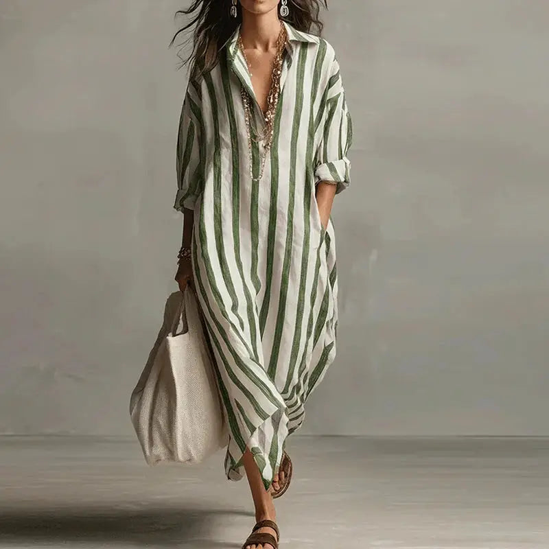 Vintage Printed Maxi Dresses For Women Casual Striped Printed Loose Beach Holiday Long Dresses For Women Party Dress Boho by Adornity