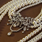 Vintage Bowknot Necklace – Multi-Layer Faux Pearl Long Fashion Jewelry by Adornity