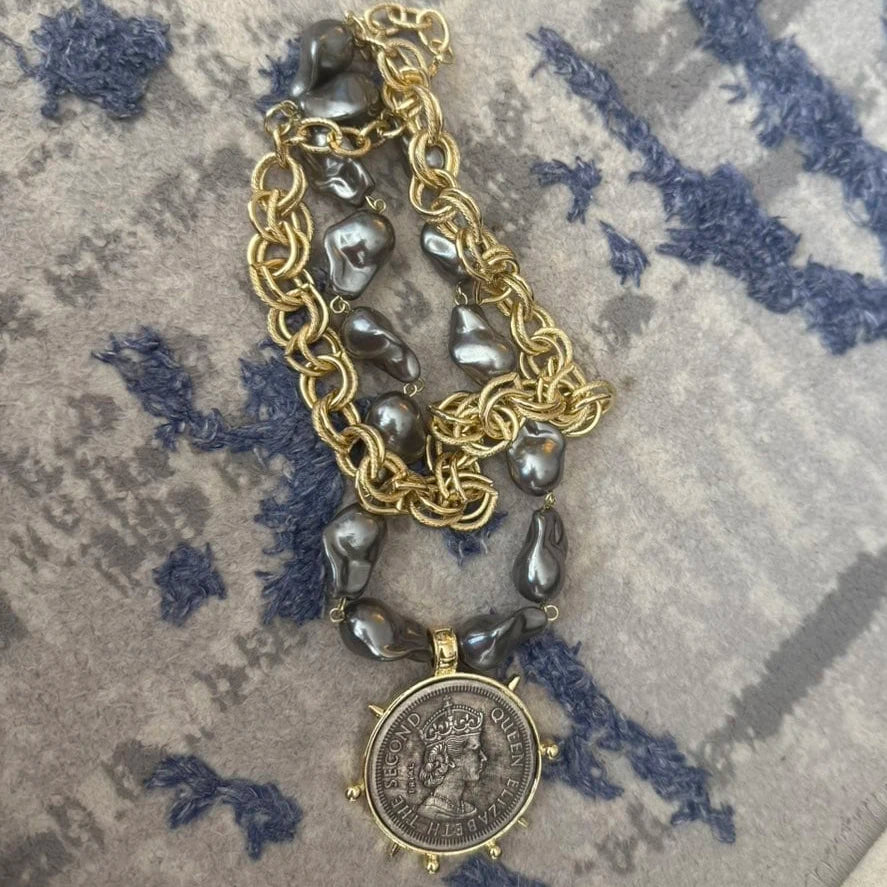 Coin Pendant Necklace - Large British Penny Collectibles Charm With Figaro Chain