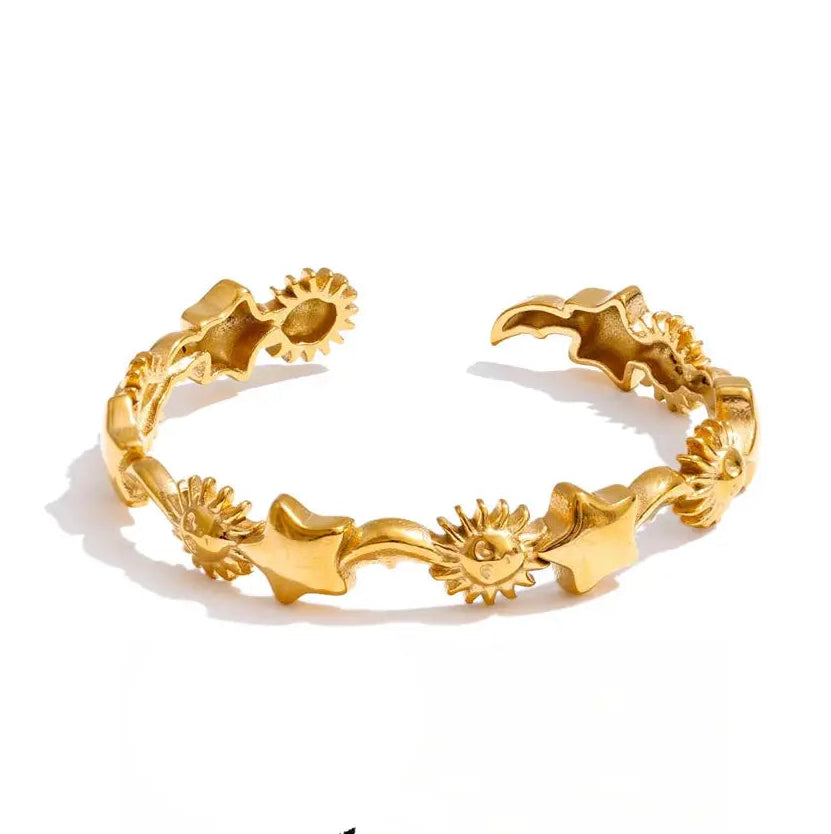 Yhpup 60mm Hot Style Stainless Steel Stars Moon Sun Universe Cuff Open Bracelet Bangle 18K Golden Plated Popular Wrist Jewelry by Adornity