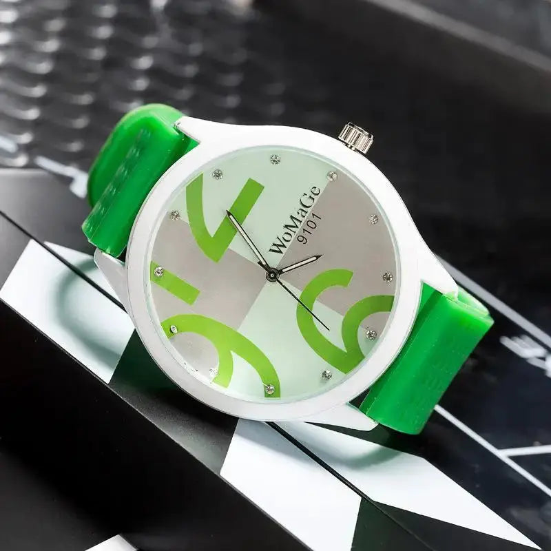 Womage Watch Women Green Watches Fashion Big Number Quartz Wristwatches Women Ladies Gilrs Silicone Sports Watches reloj mujer by Adornity