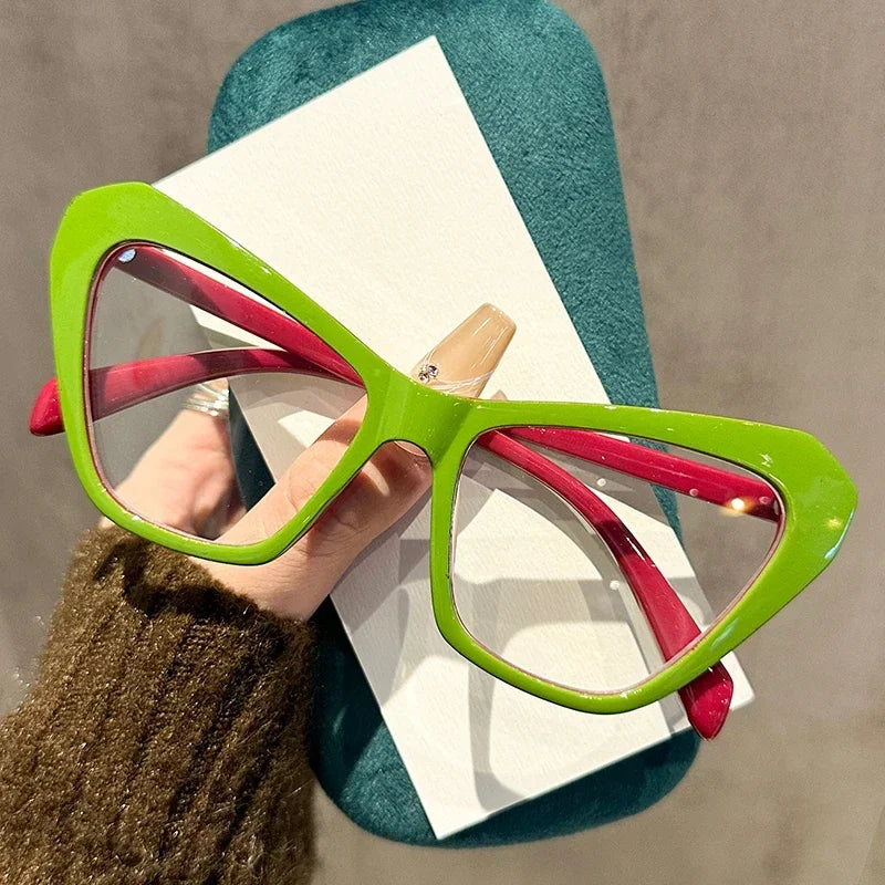 Oversized Cat Eye Glasses - Fashion Reading Glasses with Color Collision Frames & Anti Blue Light