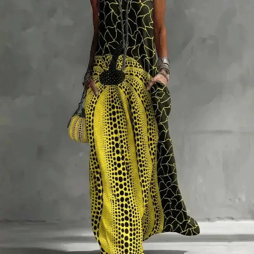 Women's Fashion Abstract Printed Round-Neck Maxi Dresses 2026 New Sleeveless Loose Casual Vacation Party Long Dress Sundress by Adornity