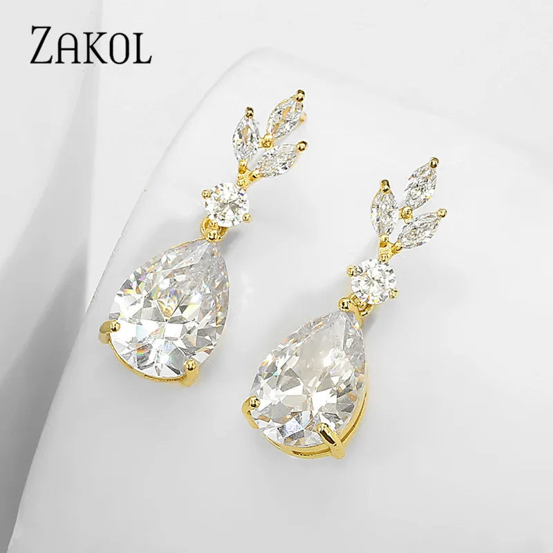 Bridal Water Drop AAA Cubic Zircon Dangle Earrings  Wedding Jewelry