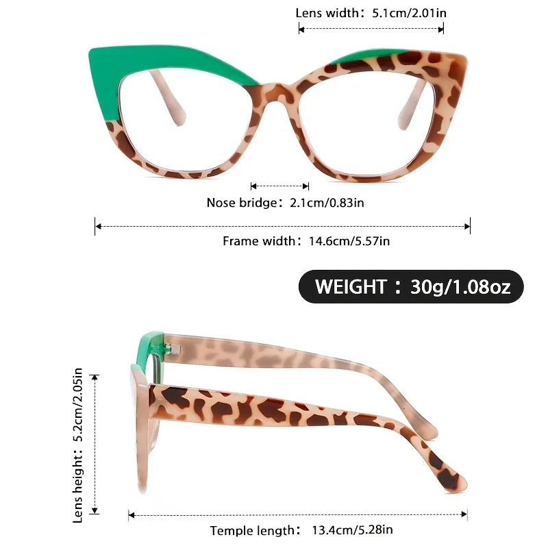 Cat Eye Glasses - Retro Style Color Block Glasses with Blue Light Blocking