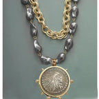 Coin Pendant Necklace - Large British Penny Collectibles Charm With Figaro Chain by Adornity
