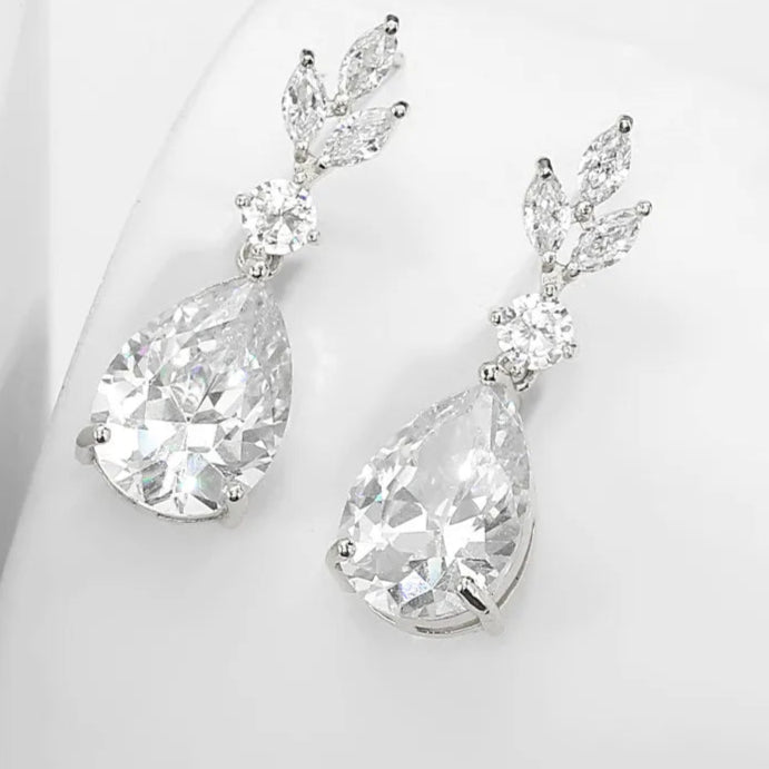 Bridal Water Drop AAA Cubic Zircon Dangle Earrings  Wedding Jewelry