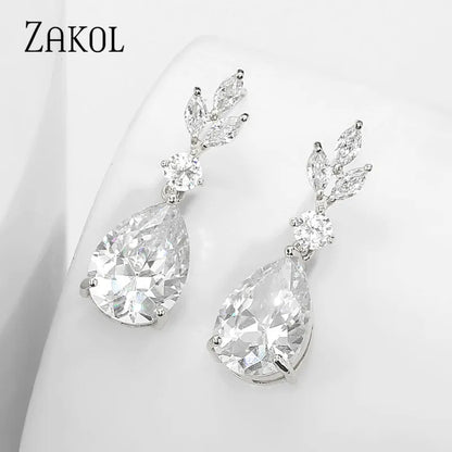 Bridal Water Drop AAA Cubic Zircon Dangle Earrings  Wedding Jewelry