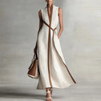 Casual Sleeveless V Neck A-Line Maxi Dresses Woman 2026 Spring Sexy Contrast Striped Print Long Dress Summer Vacation Boho Dress by Adornity