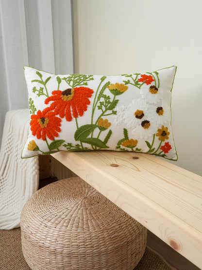 1pc Colorful Flower Exquisite Embroidery Cushion Throw Pillow Cover, Towel Embroidery, Composite Embroidery, Home Decor