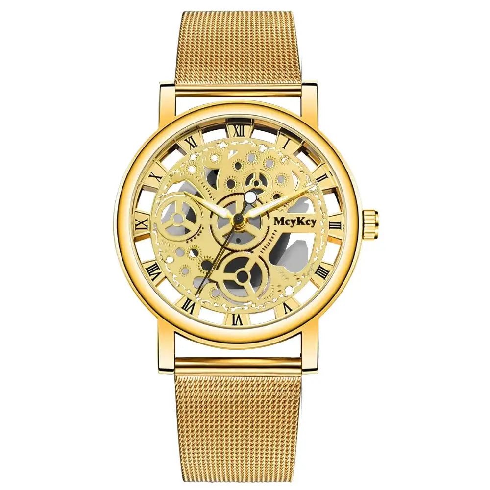 Women Skeleton Watch – Faux Mechanical Quartz Timepiece With Metal Mesh Band by Adornity