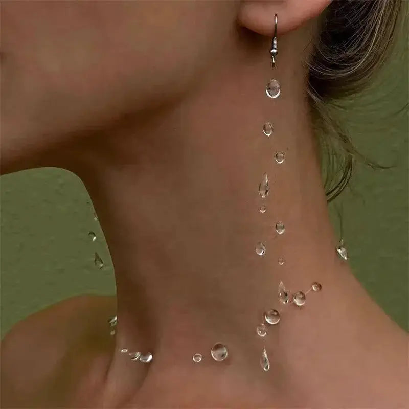 Simple Transparent Water Drop Clavicle Chain Thin Rope Beaded Tassel Earrings Necklace Bracelet Women Niche Personalized Jewelry by Adornity